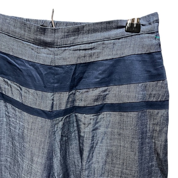 eShakti Blue Chambray Wide-Leg Pants with Dark Blue Waist Accents - Picture 2 of 14